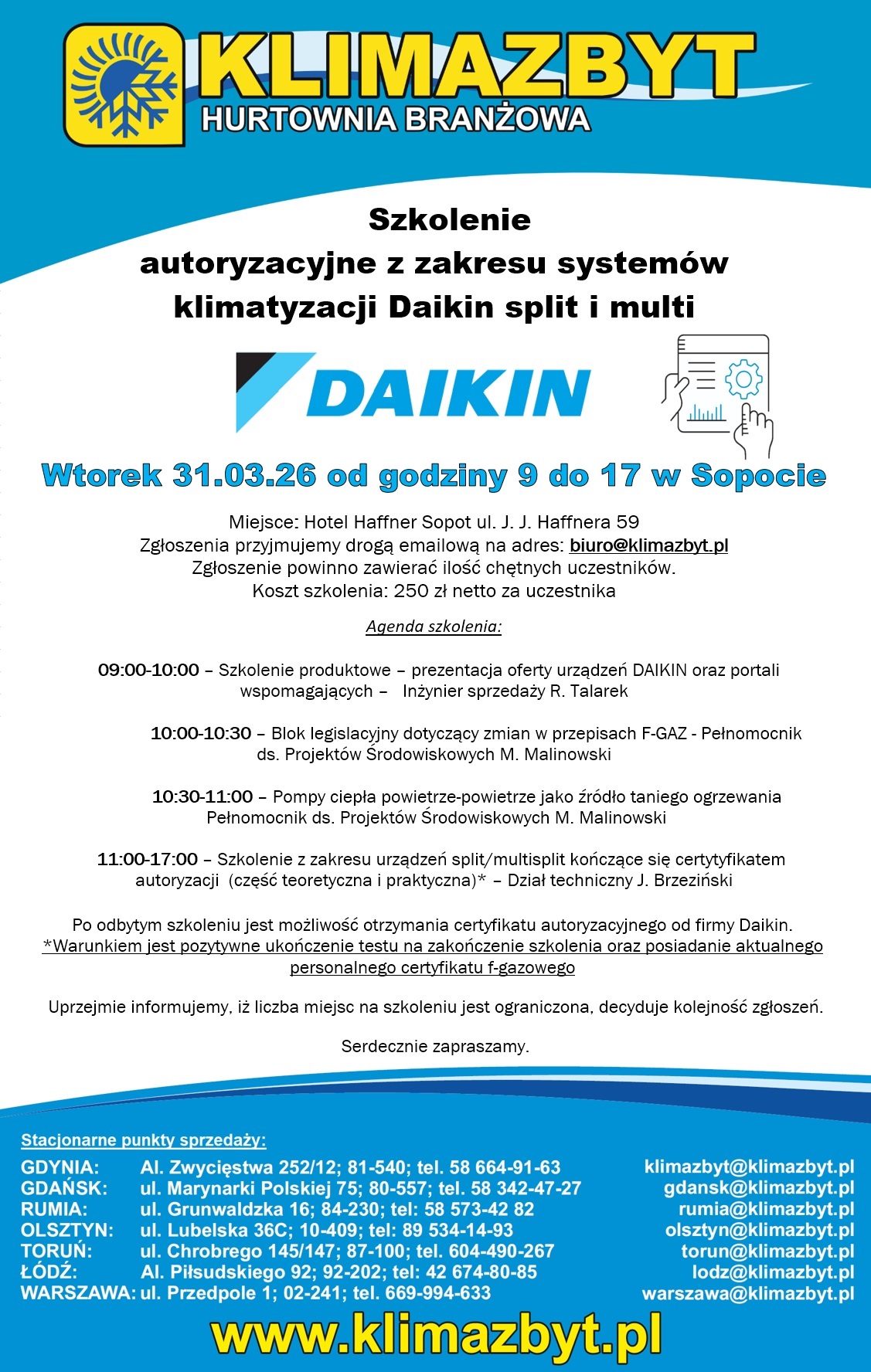 Daikin zaproszenie na szkolenie 31 03 26