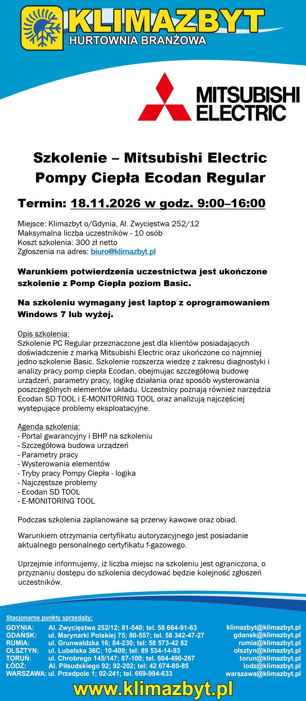 Zapisy na szkolenie Pompy Ciepła Ecodan - regular