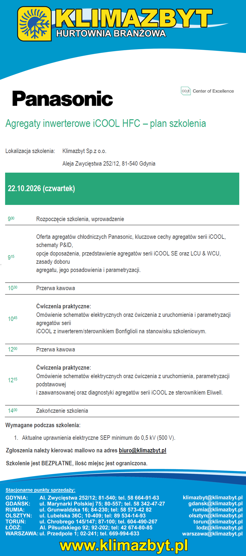 Zapisy na szkolenie Panasonic agregaty ICOOL HFC